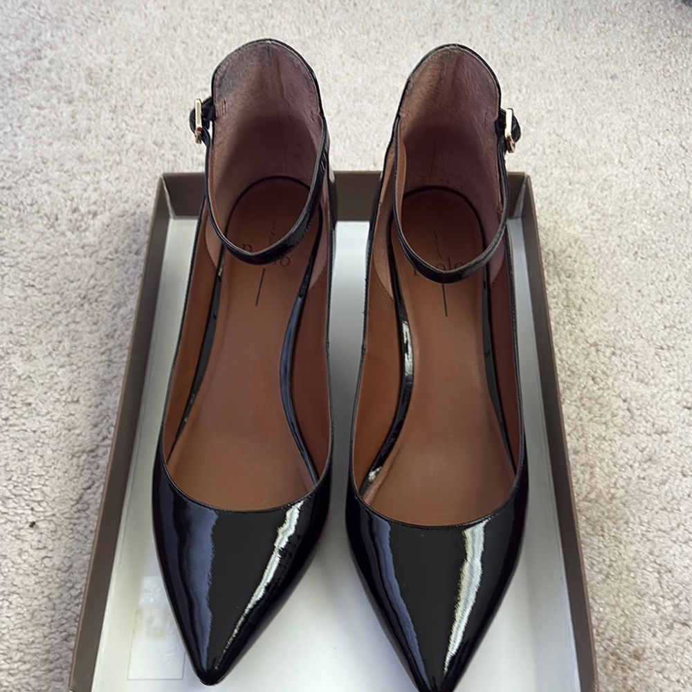 Paolo Black Patent Leather Heels with Ankle Straps